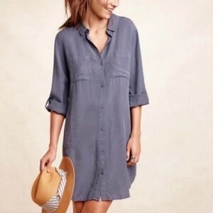 Anthropologie Cloth & Stone Blue Gray Tencel Utility Shirt Dress Large